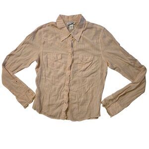 Y2K Abercrombie & Fitch M Cotton Shirt Petal Pink Ruffle Pearl Snaps Striped 90'